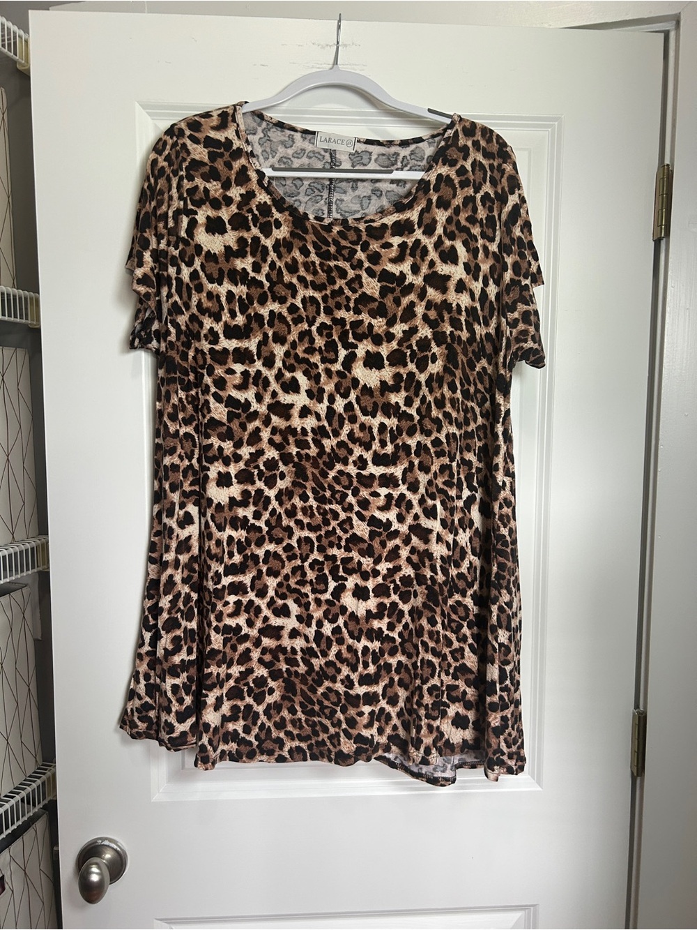 Larace Leopard Print Short Sleeve Tunic Top - Brown Animal Print